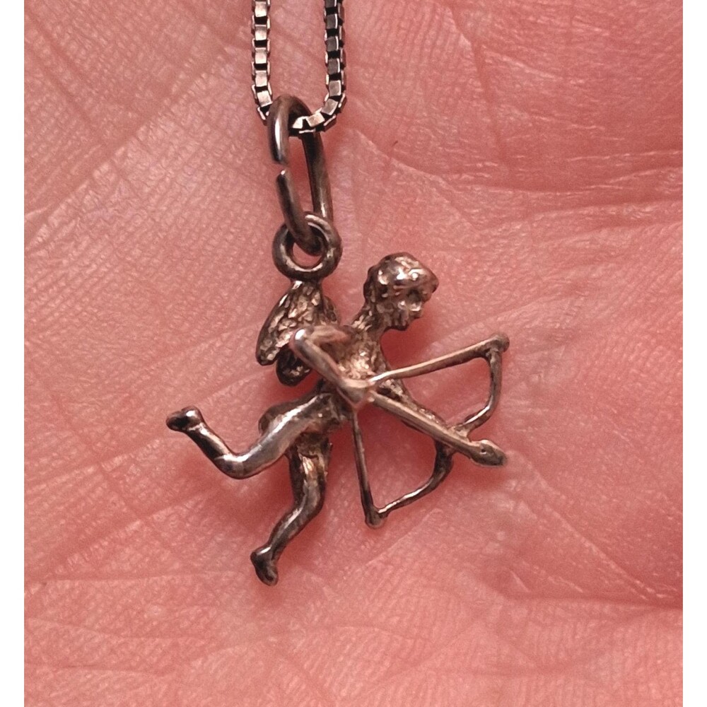 Vintage Sterling Cupid Necklace Angel Pendant